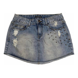 Saia Feminina Curta Jeans Com Apliques