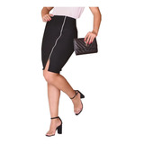 Saia Feminina Midi Lápis Social Preta Zíper Moda Blogueiras