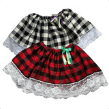 Saia Festa Junina Flanelado Feminina Quadrilha Xadrez Babado
