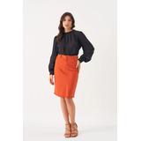 Saia Jeans Color Sarja Coral 12706 Joyaly Moda Evangélica