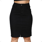 Saia Jeans Evangélica Feminina Cintura Alta Levanta Bumbum