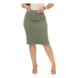 Saia Jeans Evangelica Midi Feminina Cintura Alta Premiun