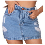 Saia Jeans Feminina Curta Bainha Barra Feita Cintura Alta