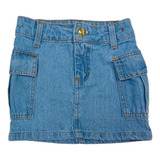 Saia Jeans Infantil Cargo Tendência Modinha Mini Diva Verão