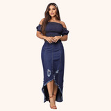 Saia Jeans Longa Desfiada Assimétrica