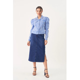 Saia Jeans Midi Marcela 12691 Joyaly Moda Evangélica
