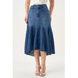 Saia Jeans Midi Mullet 12696 Joyaly Moda Evangélica