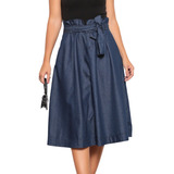 Saia Jeans Rodada Tecido Godê Premium Evangélica Midi +cinto