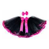 Saia Laço Tule Infantil Tutu Menina Chefinha Preta Rosa Pink