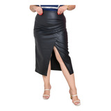 Saia Longa Couro Fake Plus Size G1 G2 Fenda Lateral Envio24h