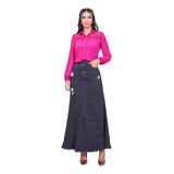 Saia Longa Jeans Black 12553 Joyaly Moda Evangélica