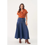 Saia Longa Jeans Denim 12561 Joyaly Moda Evangélica Fashion
