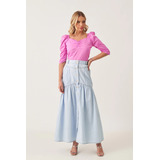 Saia Longa Jeans Luísa 12580 Joyaly Moda Evangélica