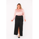 Saia Longa Jeans Preto 12605 Joyaly Moda Evangélica