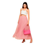 Saia Longa Tule Poá Moda Feminina Evangélica Chique Elegante
