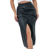 Saia Midi Feminina Courino Com Fenda Frontal Moda Evangelica