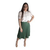 Saia Midi Plissada Feminino Plissê Evangélicamoda Chiffo