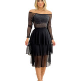Saia Midi Tule 3 Babado Moda Evangelica Gospel Elegante 