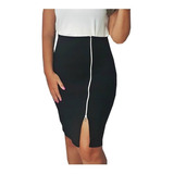 Saia Midi Zíper Cintura Alta Moda Evangélica Social Feminina