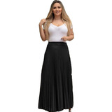 Saia Plissada Longa Chiffon Cintura Alta Evangelica Rodada