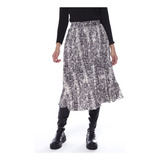 Saia Plissada Midi Animal Print Sob Cinza