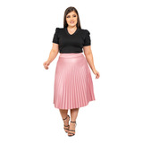 Saia Plissada Plissê Midi Evangélica Chiffon Feminina Moda