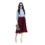 Saia Plissada Plissê Midi Evangélica Chiffon Feminina Moda
