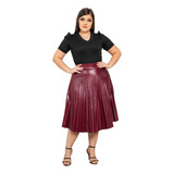 Saia Plissada Plissê Midi Evangélica Chiffon Feminina Moda
