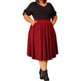 Saia Rodada Com Bolso Lateral Social Plus Size Moda Cristã