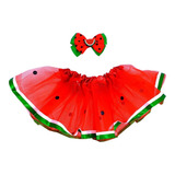 Saia Tule Ano Novo Tutu Bebê + Laço Kit 2 Itens Melancia 