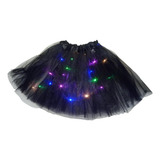 Saia Tule Tutu Preta Luz Led Festas Fantasias Infantil 