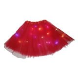 Saia Tule Tutu Vermelho Luz Led Festas Fantasias Adulto