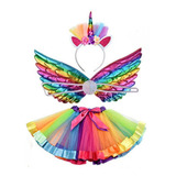 Saia Tutu Com Asas Colorida Unicórnio Arco Íris My Pony 3pcs
