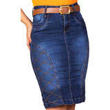 Saias Jeans Feminina Midi Secretária Moda Evangélica Anagrom