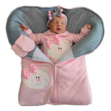 Saída De Maternidade Bebê Feliz Cecília Malha Com Porta Bebê