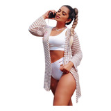 Saída De Praia Curta Kimono Tricot Moda Praia Fica Linda