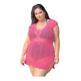 Saída De Praia Decote Tricot Plus Size Cordão Acinturada 