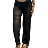 Saída De Praia Longa Calça Tricot Gringa Cintura Alta