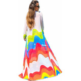 Saída De Praia Longa Ondas Coloridas Feminino Moda Praia