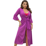 Saída De Praia Longa Vestido Canga Manga Kimono Lançamento