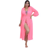 Saída De Praia Longa Vestido Cangas Manga Kimono Luxo Pareô