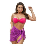 Saída De Praia Piscina Saia Curta Pareô Moda Envelope Babado