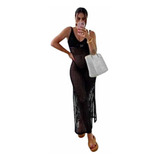 Saída De Praia Vestido Vazado Transparente Tricot Blogueira