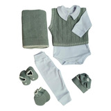 Saída Maternidade Menino Bebê Rn Kit Trico Verde Militar