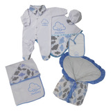Saída Maternidade Menino Nuvem Azul Personalizado Nome 7pçs