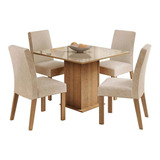 Sala De Jantar Estofada Madesa Evelin Mesa Tampo Vidro Com 4 Cadeiras Cor Rustic crema imperial Mdja0401037gsim