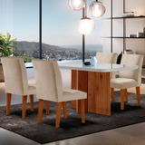 Sala De Jantar Mesa Olimpia 120 Vidro Canto Copo 4 Cadeiras Tampa Off White Com Tec. Creme