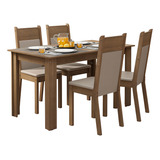 Sala De Jantar Mesa Tampo Madeira 4 Cadeiras Ellen Madesa Rb Cor Crema Com Bege Mdja0401807qbe