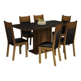 Sala Jantar Mesa Tampo Madeira 6 Cadeiras Pr Augusta Madesa Cor Preto/rustic Desenho Do Tecido Das Cadeiras Liso