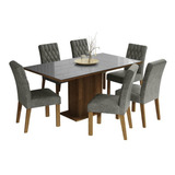 Sala Jantar Mesa Tampo Vidro 6 Cadeiras Geórgia Madesa Rcs Cor Rustic/cinza/silver Desenho Do Tecido Das Cadeiras Liso Mdja060134f9sil